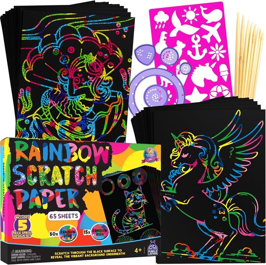 79-Piece Rainbow Scratch Art Kit for Kids – Creative Drawing Paper, Stencils & Styluses for Ages 4–12, Perfect for Gifts, Crafts & Travel Fun